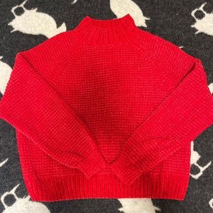 Red Chenille Mock neck Sweater
